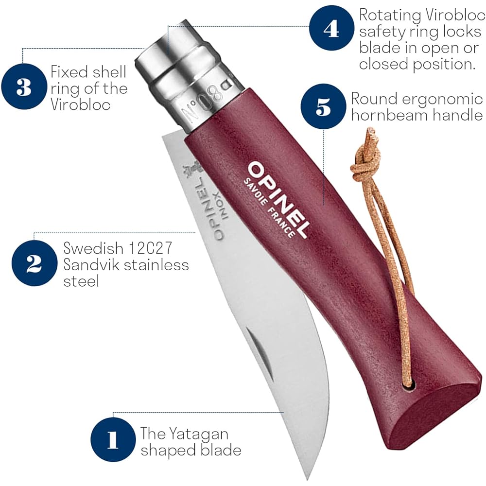 OPINEL Stainless Steel #8 Colorama Burgundy 41428