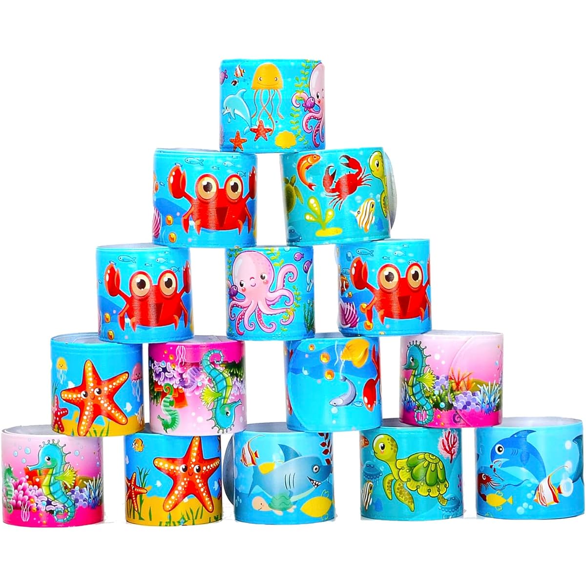 NENMATTE Ocean Animal Slap Bracelets Kids Party Favors, 24pcs Kids Friendship Bracelets, Ocean Themed Party Supplies Decorations, Snap Animal Wristbands, Kids Party Gift Bag Fillers