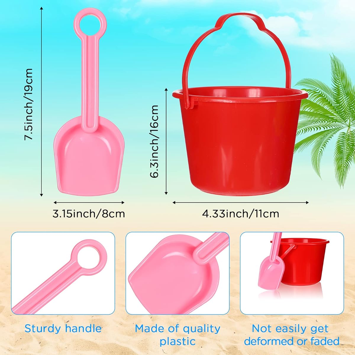 48pcs Beach Pails Sand Buckets and Sand Shovels Set, 24pcs 6.3" Beach Pails Sand Buckets 24pcs Shovel Building Beach and Sandbox Toys for Kids and Toddlers Summer Holiday Party Favors