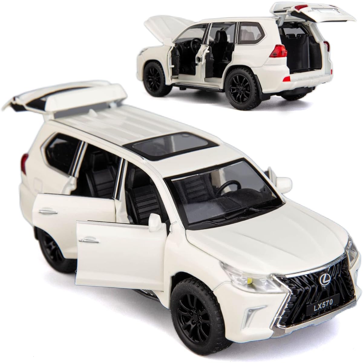 BDTCTK 1/32 Lexus LX570 Off-Road Compatible with Luxury SUV Model Car Zinc Alloy Pull Back Toy Car with Sound and Light for Children Boys Girls Gift (White)