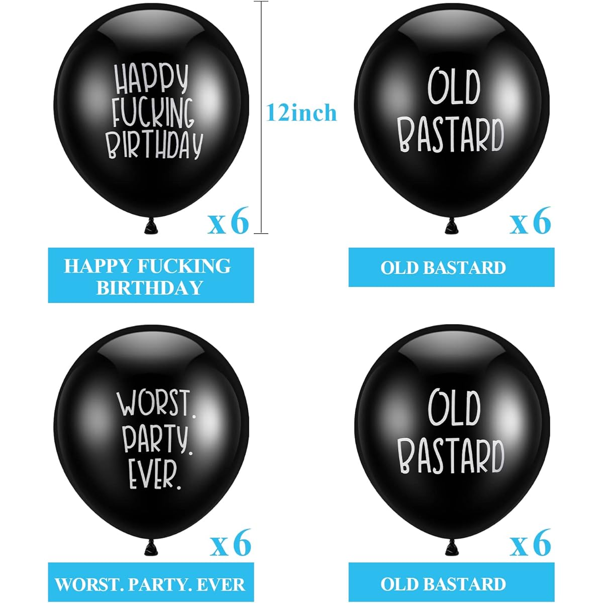Abusive Balloons 24pcs Funny Abusive Birthday Party Balloons Cute Offensive Balloons Rude Latex Birthday Balloons for Men