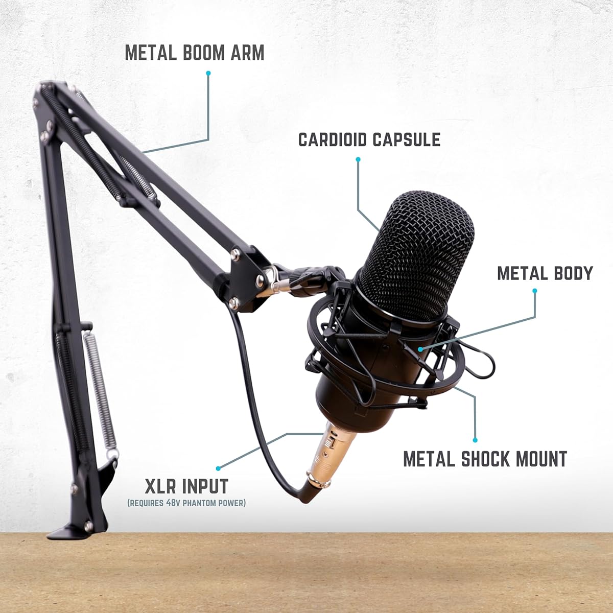 Melon Audio PODKIT Podcast Microphone Kit XLR Condenser Microphone Set with Boom Arm Desk Stand Pop Filter Shock Mount XLR Cable Podcast Equipment (Requires 48V Phantom Power)
