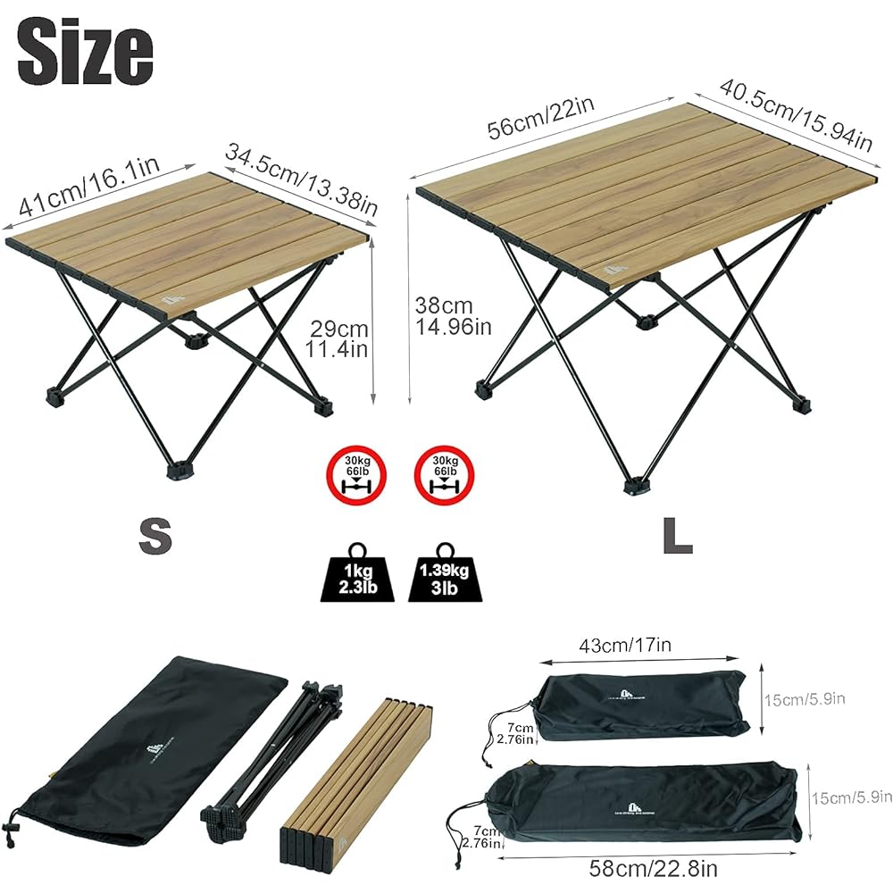 iClimb Outdoor Table, Mini Low Table, Camping Table, Folding Table Made of Aluminum, Load Capacity 30kg, Ultra Lightweight, Compact Solo Camping, BBQ, Climbing, Touring, Storage Bag Included (Nature-L)