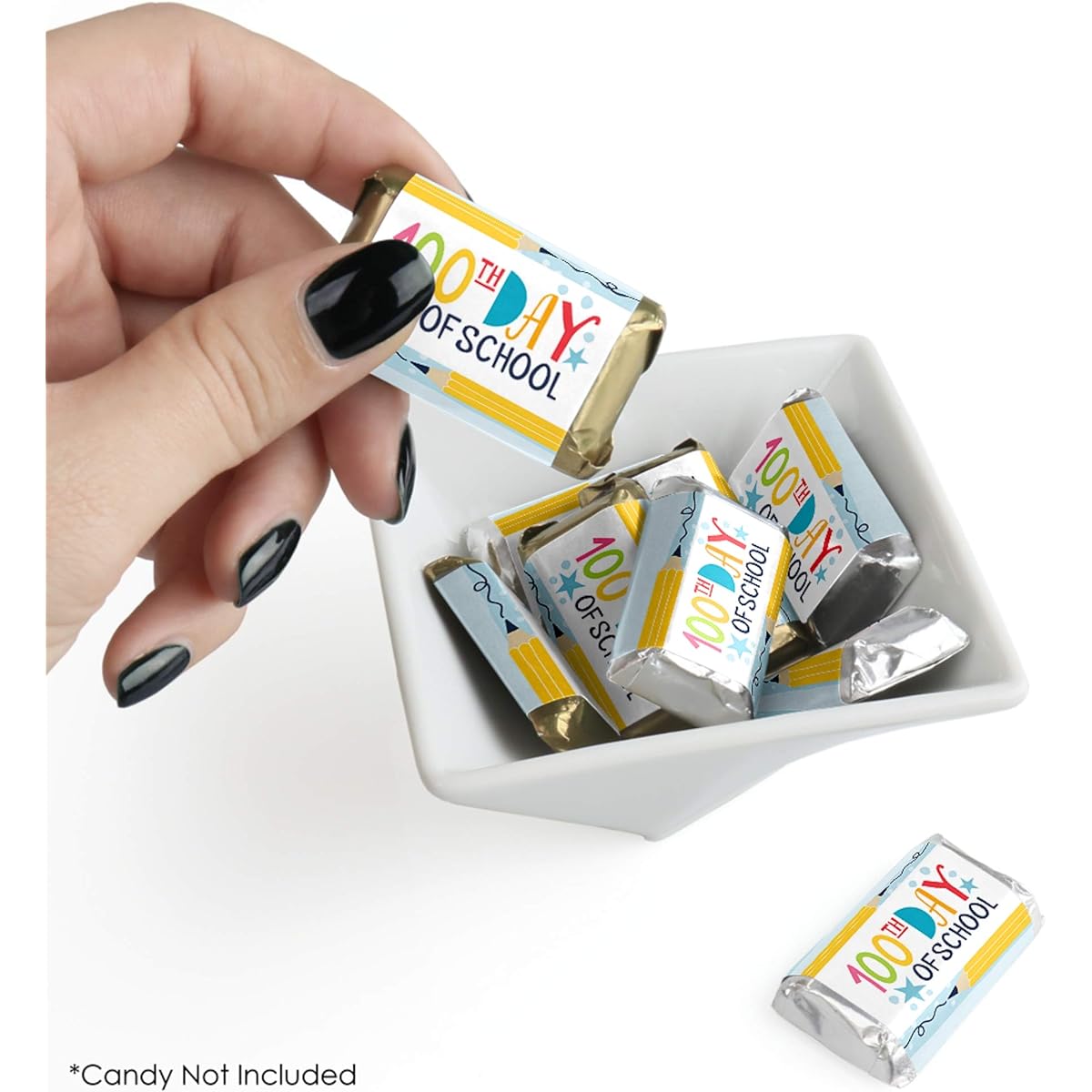 Big Dot of Happiness Happy 100th Day of School - Mini Candy Bar Wrapper Stickers - 100 Days of Party Accessories - 40 Count