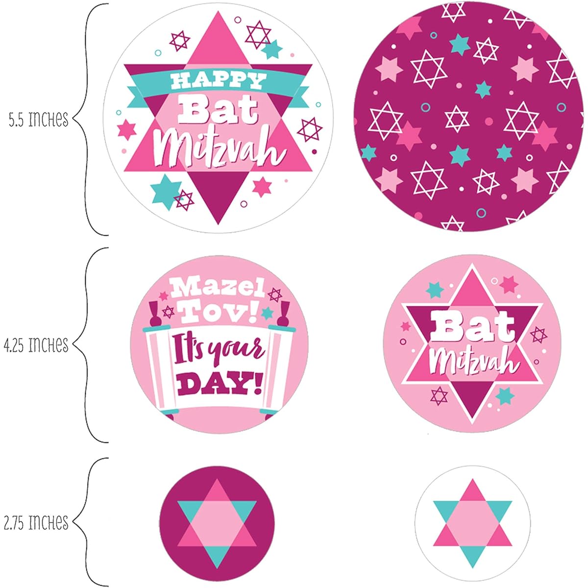 Big Dot of Happiness Pink Bat Mitzvah - Girls Party Giant Circle Confetti - Party Decorations - Large Confetti 27 Count