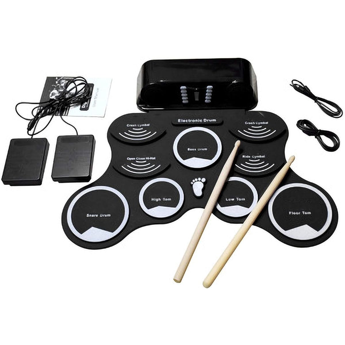 Children's Silicone Drum Portable Hand Roll Electronic Drum Percussion Jazz Beginner Foldable Adult Beginner Musical Toy (Color: White)