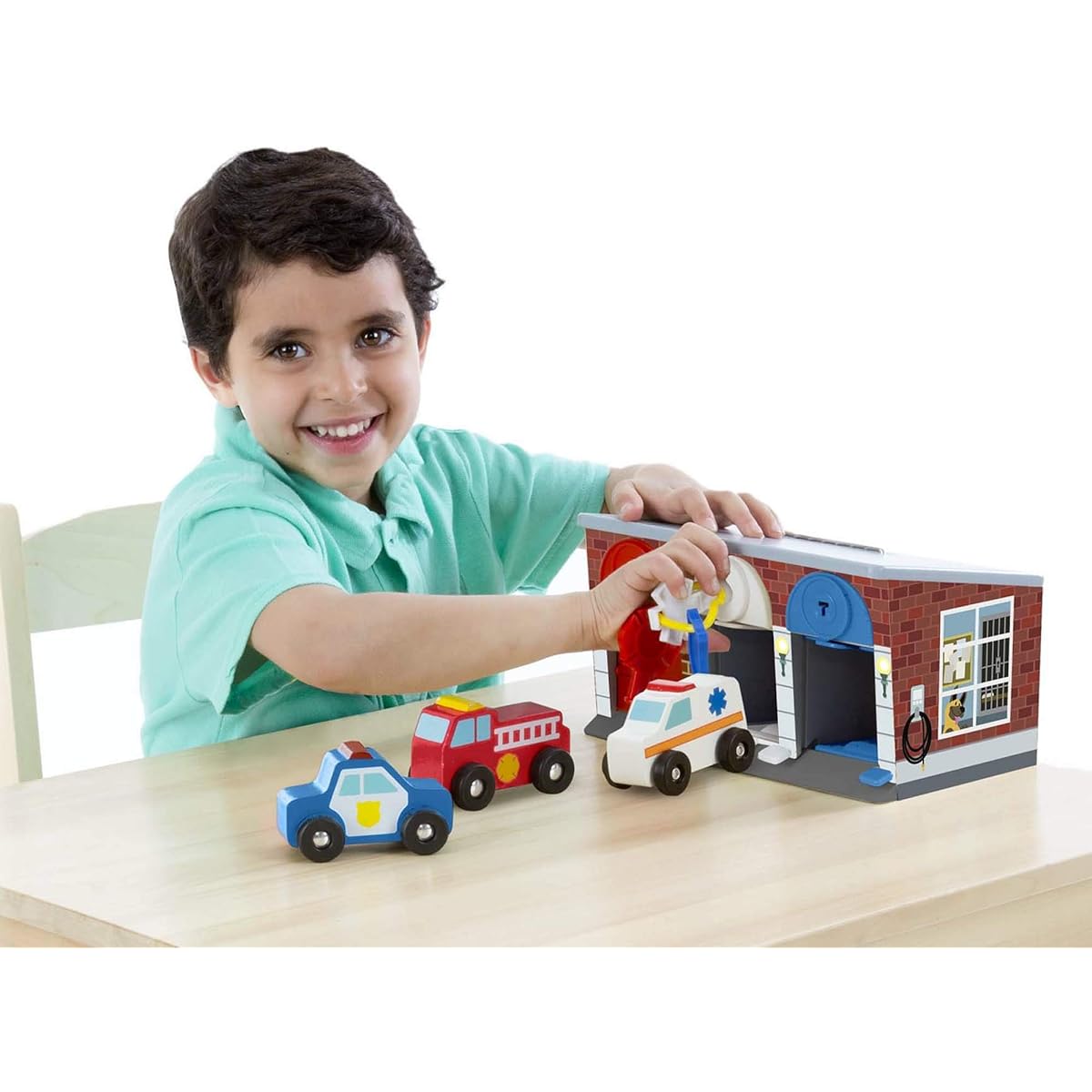 Melissa & Doug Toy Keys & Cars Wooden Rescue Vehicles and Garage (7 pcs)
