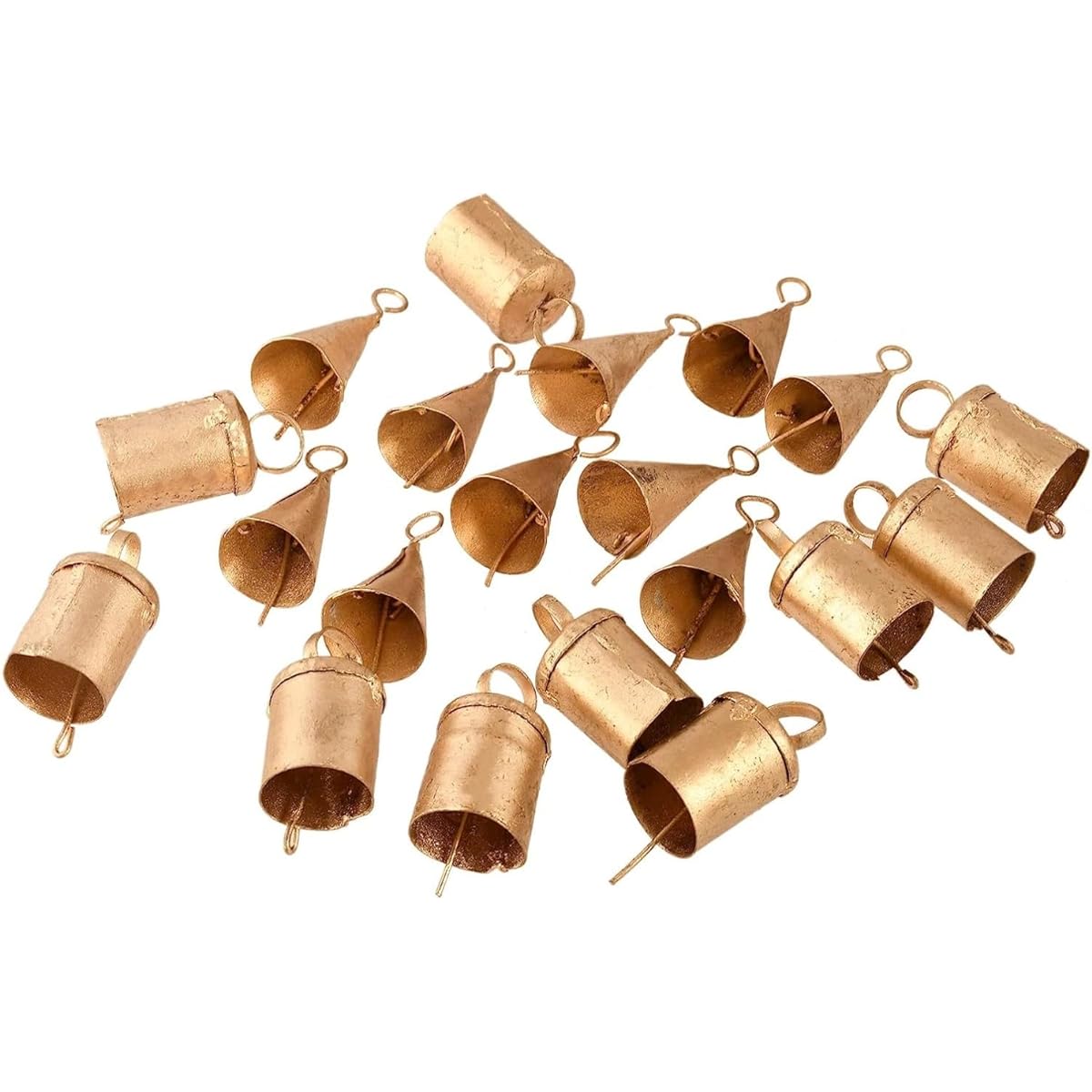 Set of 20 Decorative Christmas Bells - Small Jingle Bells, Witch Bells, Indian Tin Bells, Rustic Chimes for Christmas Tree Crafts