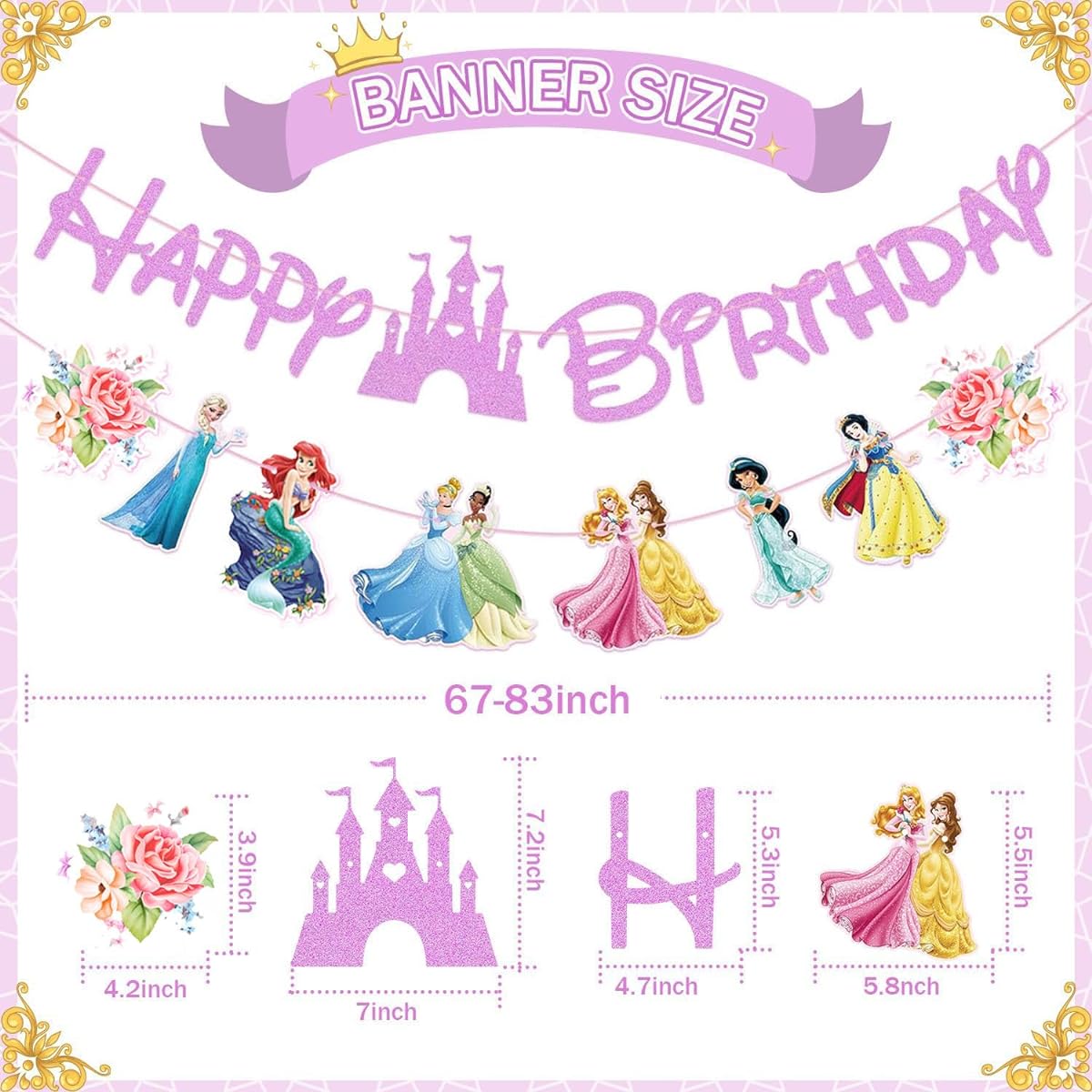 EnlSinr Pink Princess Birthday Banner for Girls, Princess Birthday Party Decorations for Girls Kids Birthday Party Baby Shower Decorations