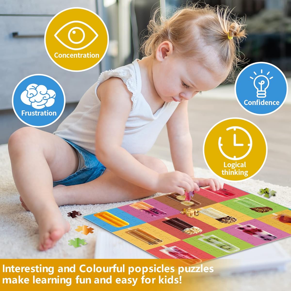 fishwisdom 100 Piece Donut Jigsaw Puzzle for Kids Teens Ages 4-8 Gift Family Time (Popsicle)