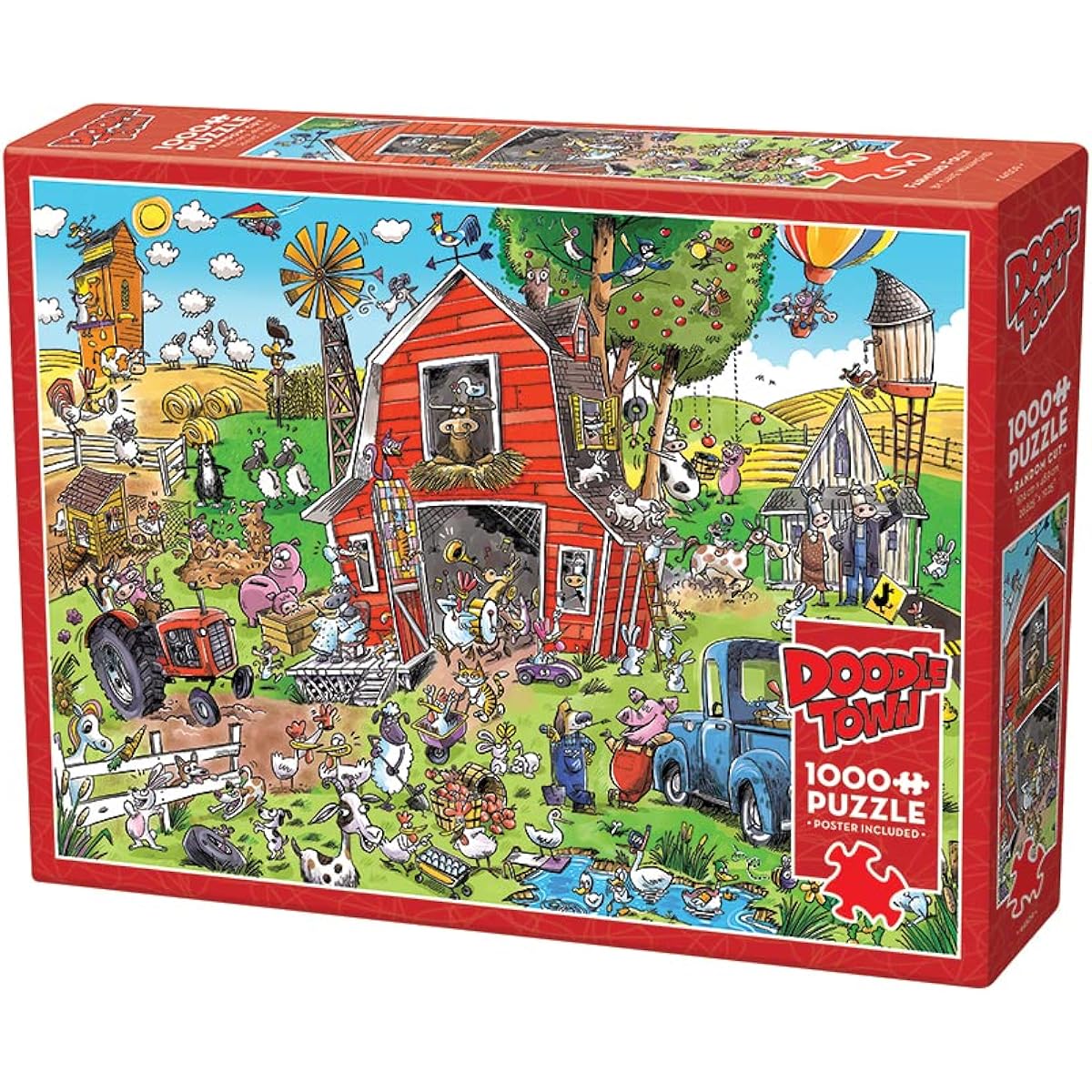 Cobble Hill 1000 Piece Puzzle DoodleTown:Farmyard Folly with Sample Poster