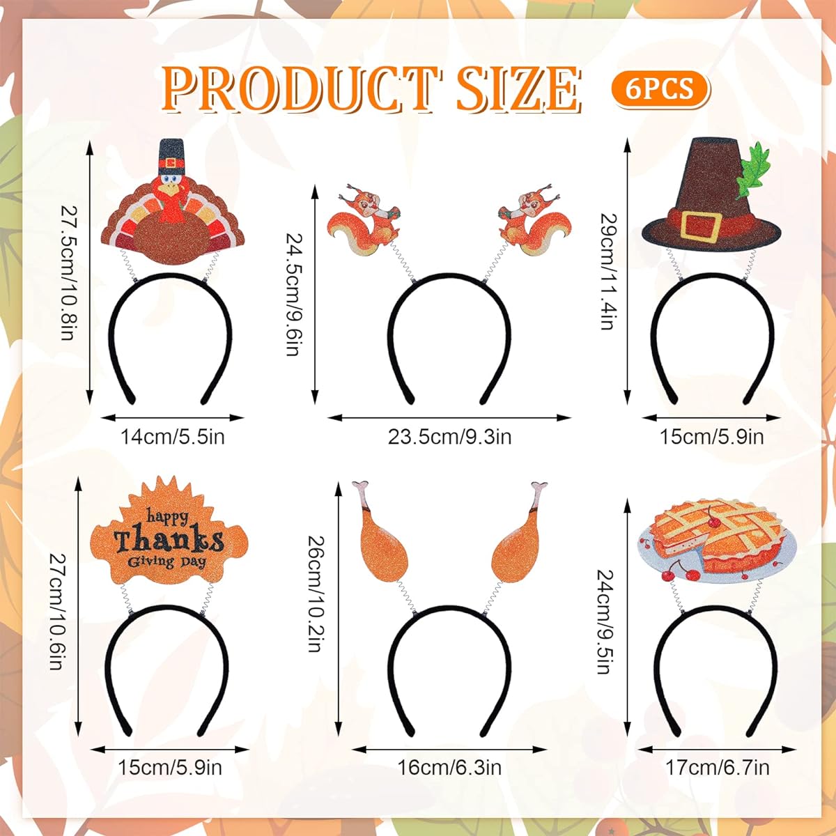 Whaline Thanksgiving Head Bopper Turkey Cake Hat Chicken Legs Squirrel Thanksgiving Headband Decorations Happy Thanksgiving Day Costume Bopper Fall Thanksgiving Party Costume Accessories 6pcs