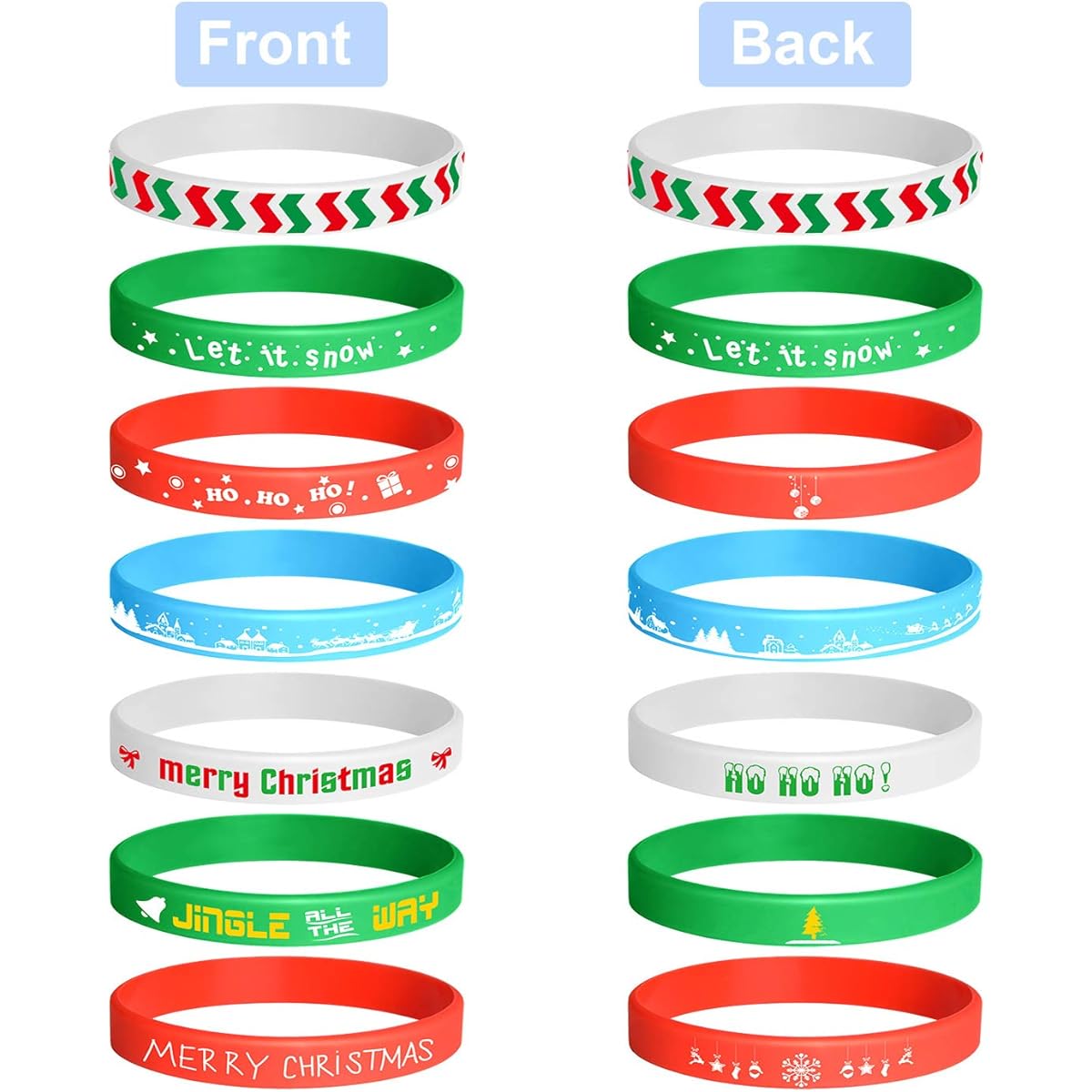 FEPITO 70 Pieces Christmas Wristband Silicone Wristband Rubber Band Bracelet Christmas Party Decoration Supplies