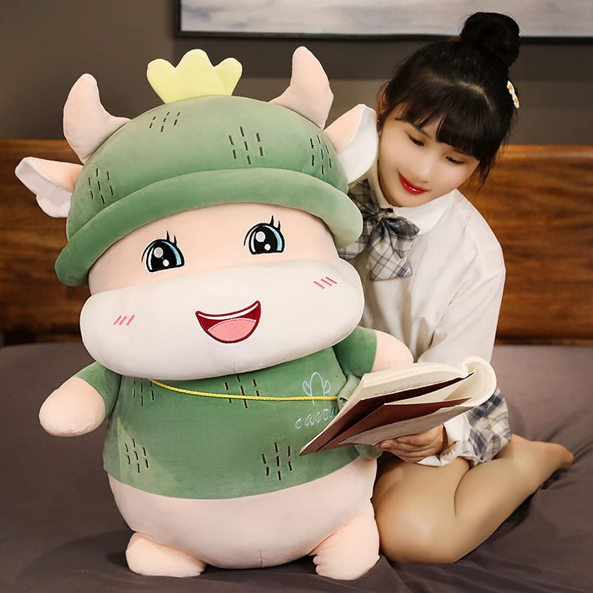 Cute girl fluffy stuffed animal cow hug pillow event color 1 birthday 60cm ornament interior girlfriend cow stuffed animal cute soft stuffed animal girlfriend gift hug pillow soft