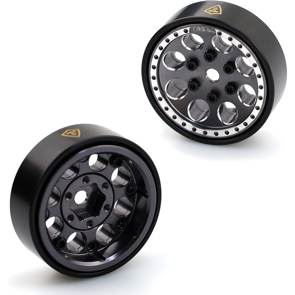 Treal 1.0 Beadlock Wheels (Set of 4) for Axial SCX24 1/24 Crawler Brass Rings Weighted 22g (Grey)