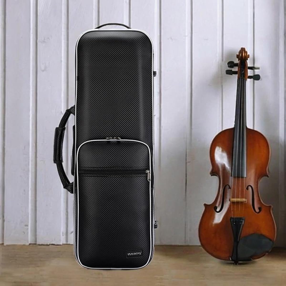 DeeRace Violin Case Violin Backpack Dustproof Musical Hard Shell PU Leather Full Size 4/4 Violin Hard Case Instrument Bag, Strip