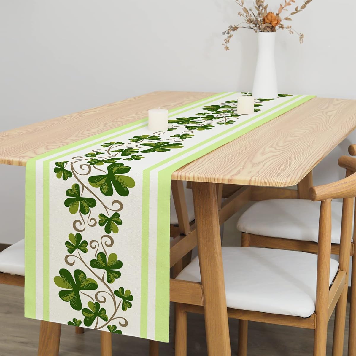 St. Patrick's Day Shamrock Table Runner 108 Inch Length Green Dining Table Decoration for Kitchen Holiday Wedding Party Indoor Outdoor Decor