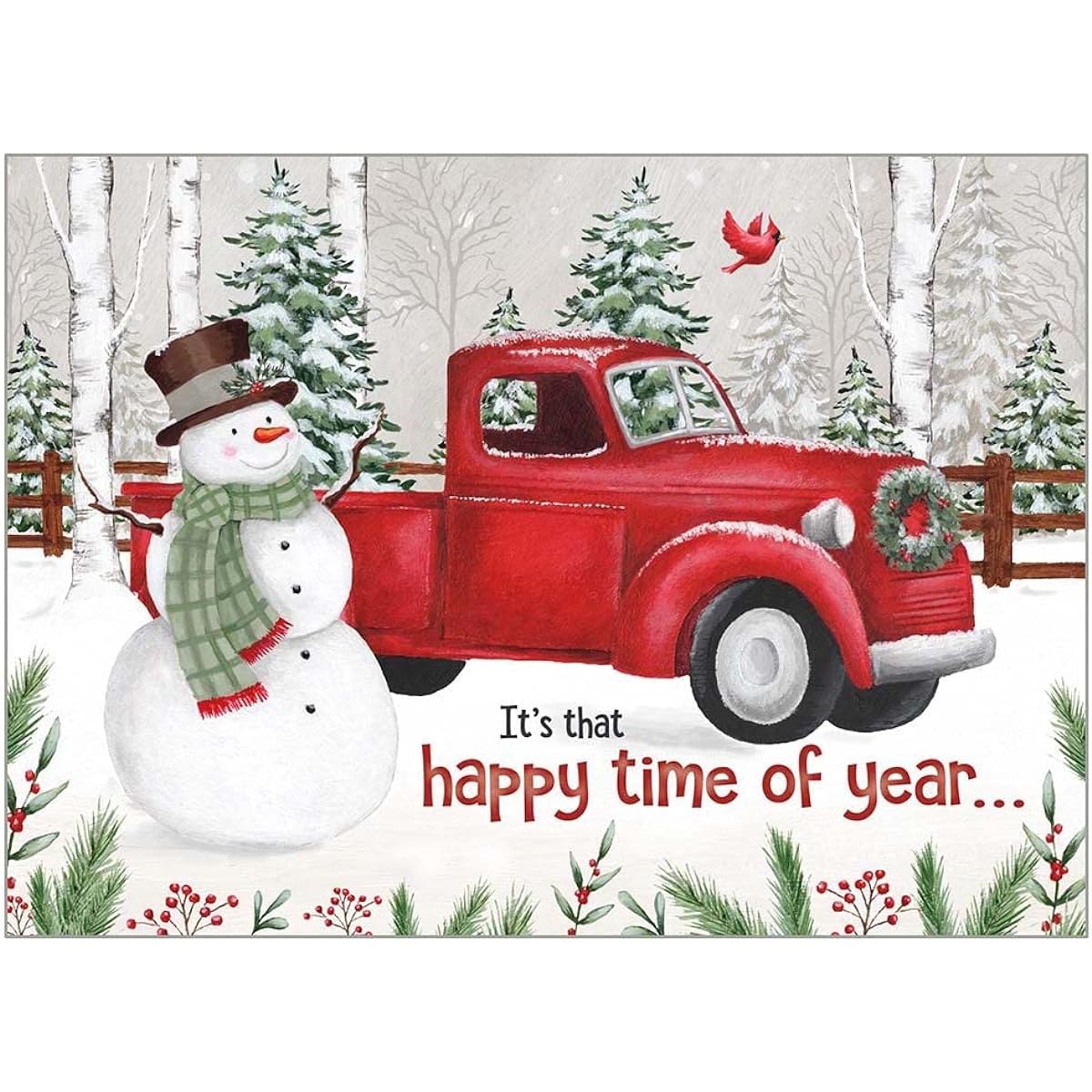 Legacy Snowman Red Truck Red 7 x 6 Inch Paper Boxed Christmas Holiday Cards Set of 20