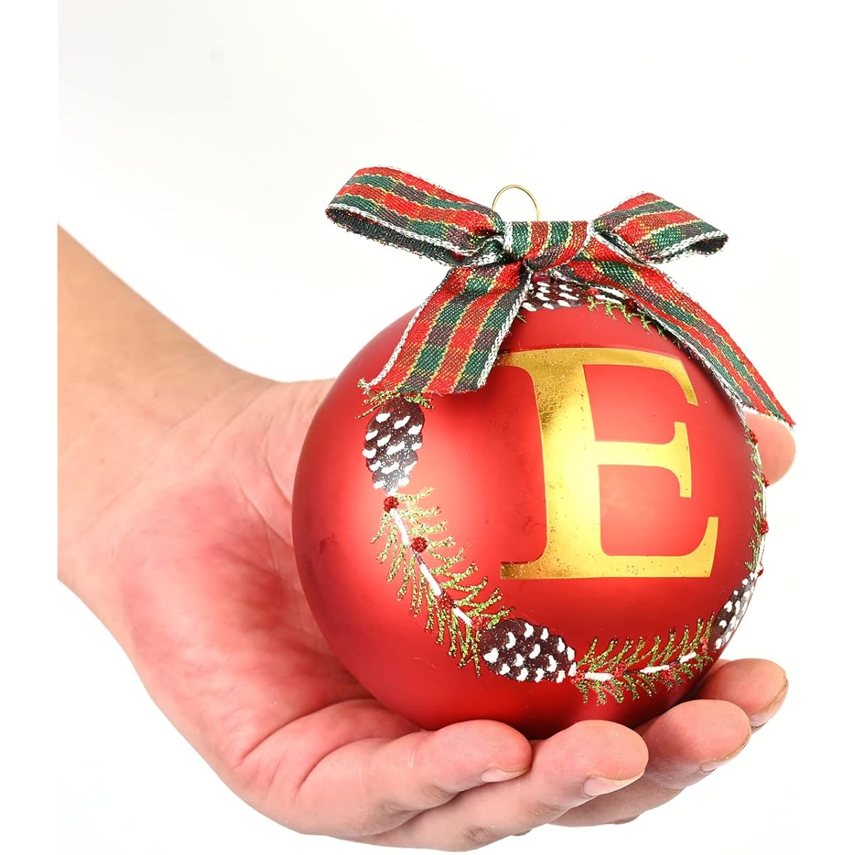 Miicol Glass Christmas Ball Ornaments, Initial Theme Hanging Balls for Holiday/Engagement/Wedding/Bridal Shower Party Decorations, Gold Alphabet Christmas Tree Balls Letter E