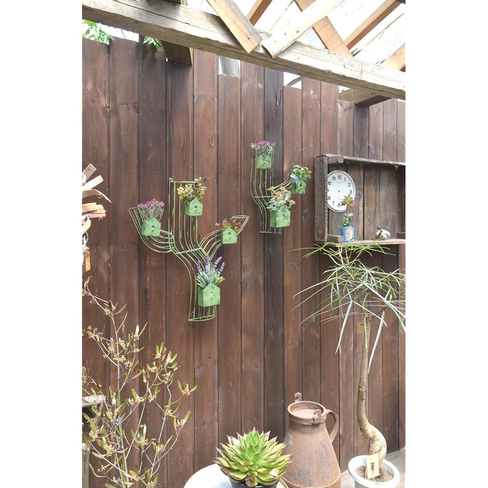 Azi-azi Wall Tree B with birdhouse planter (L/1 piece S/3 pieces) Green 54 x 11 x 62 cm