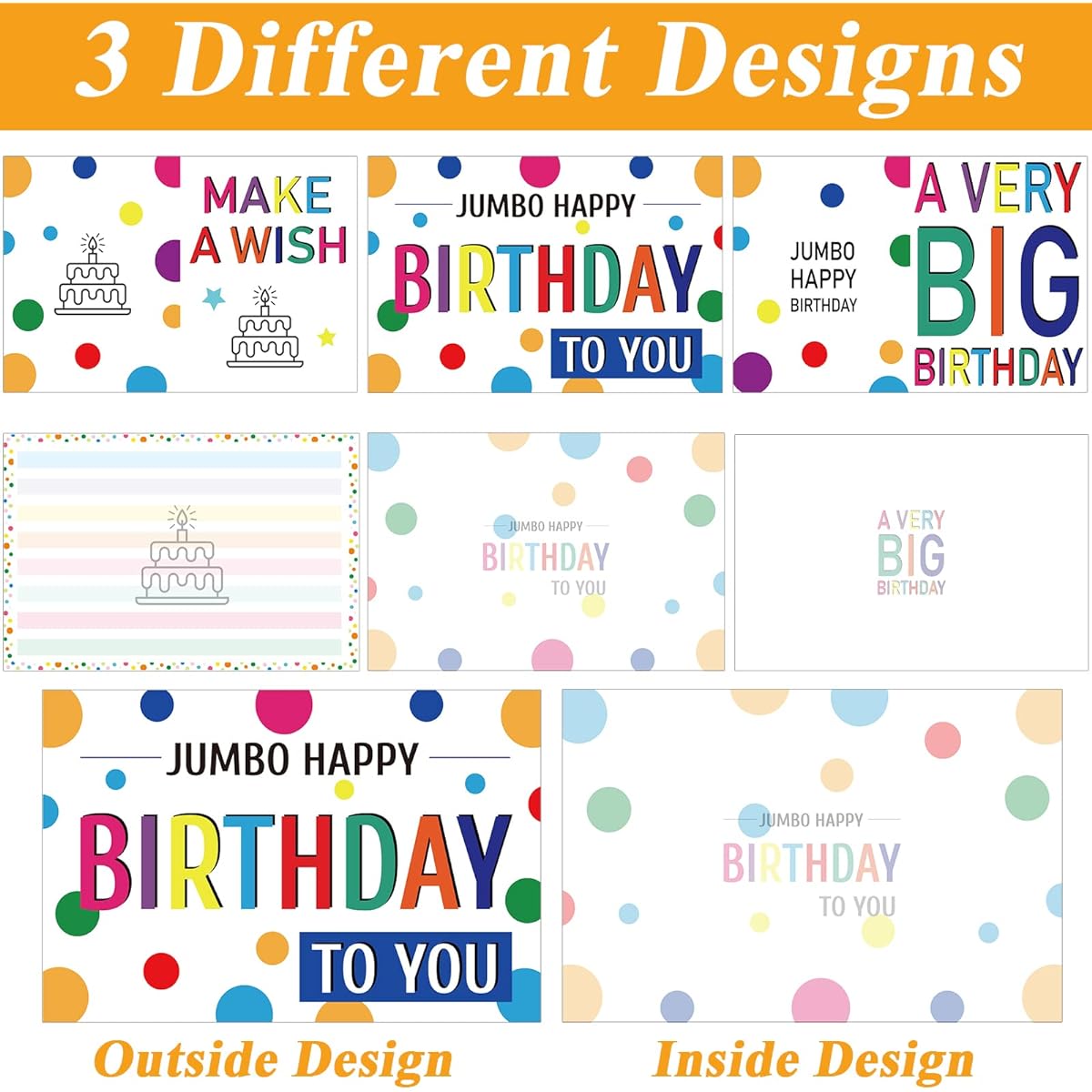 Party Greetings Jumbo Birthday Cards 3pcs Giant Guest Book Big Size Birthday Cards with Envelopes Happy Birthday Party Decoration Supplies Oversized Gifts for Boys Girls - Large 14 x 22 Inch
