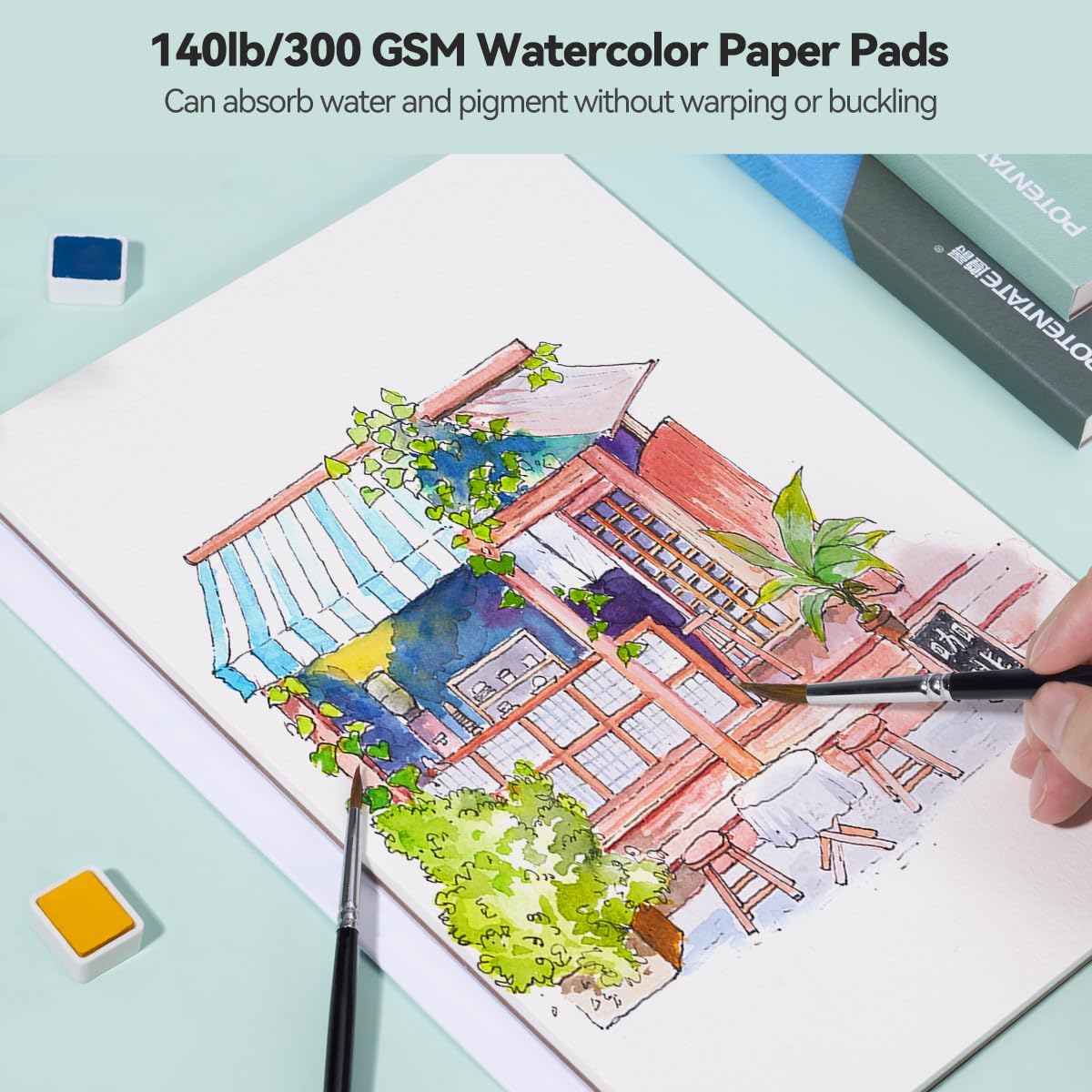 Lightwish Watercolor Paper Blocks Hot Press Artist Watercolor Sketchbook 100% Cotton/Acid Free 20 Sheets 10.63 x 7.48 Inches 140lb/300gsm Art Supplies for Adults, Artists, and Students