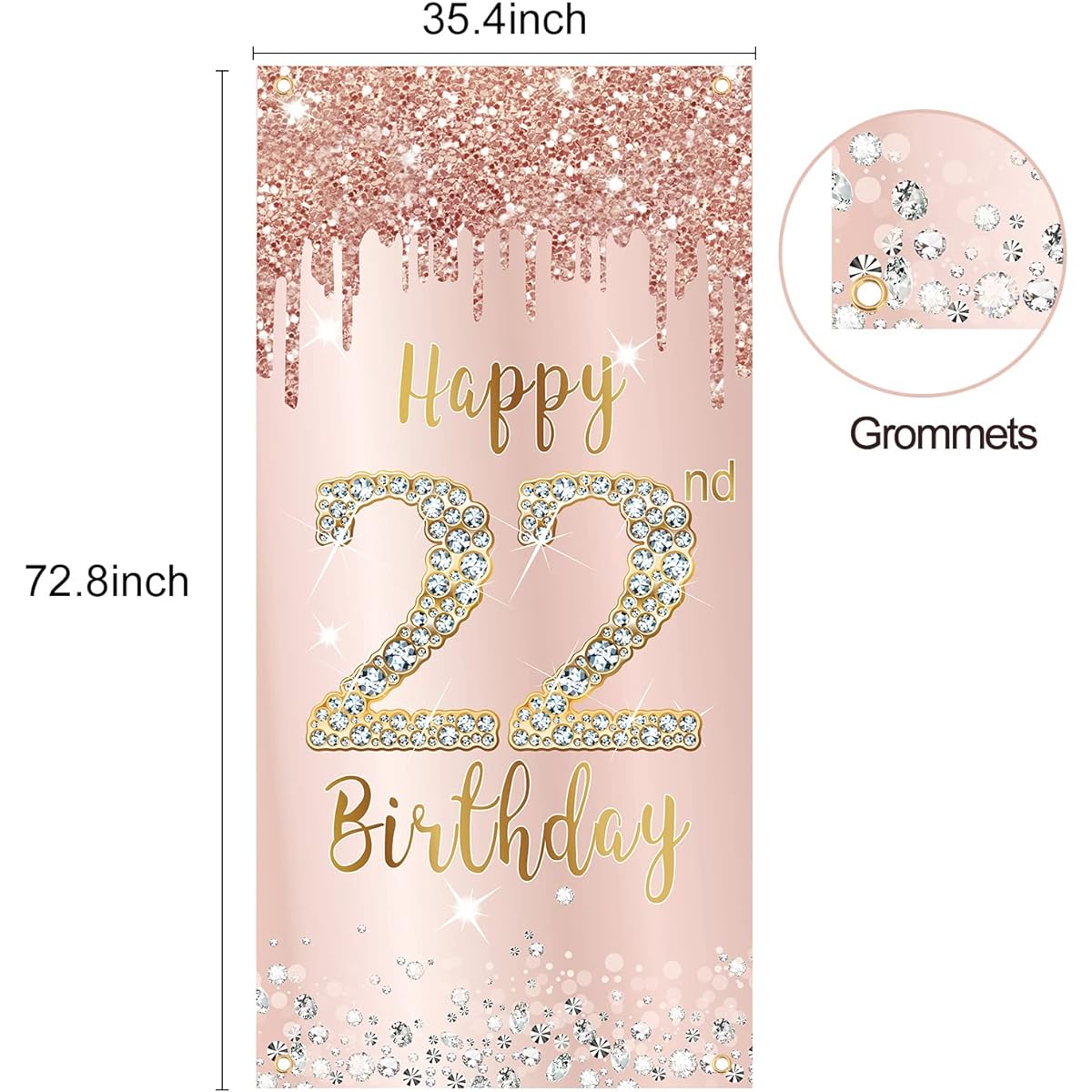 22nd Birthday Door Banner Decorations for Women Pink Rose Gold Happy 22 Birthday Door Cover Sign Party Supplies 22nd Birthday Backdrop Poster Background Decor