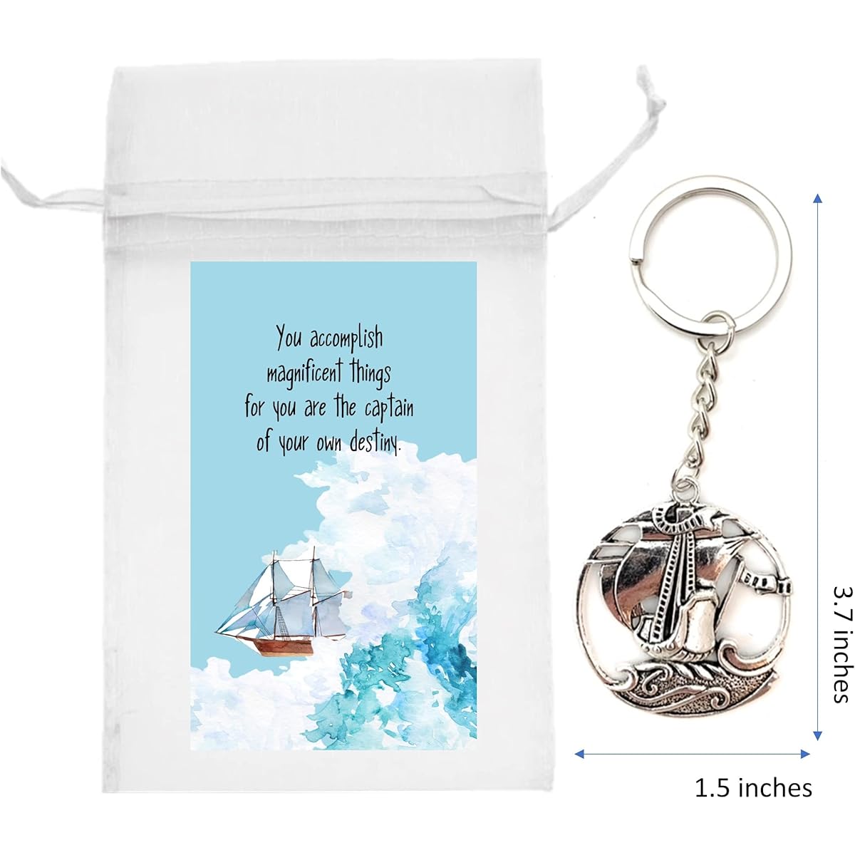 Smiling Wisdom - Captain - Your Own Destiny - Bulk 20 Count - Staff Employee Inspirational Mini Keepsake Cards - Appreciation Wallet Cards, Drawstring Bags, Metal Keepsake Gift Set (60 Pieces) - Silver