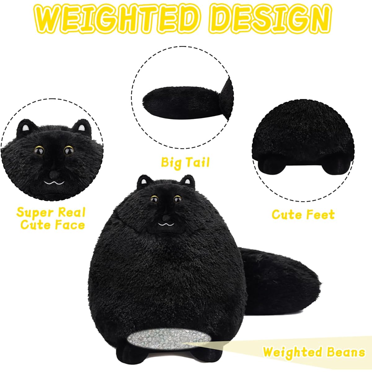 LMTGLDT Black Cat Weighted Plush Toy 14" Weighted Stuffed Animal for Kids Weighted Black Cat Plush Toy Black Cat Pillow Stuffed Animal for Adults 1.8 lbs