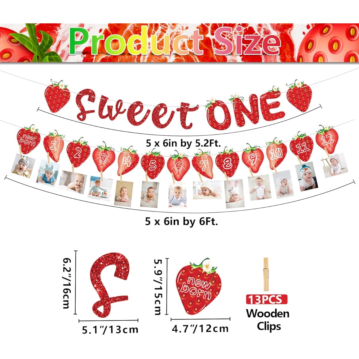 Strawberry 1st birthday decorations,Sweet One Banner,Strawberry Monthly Photo Banner,Sweet One Strawberry Decorations,Girls Sweetie,Baby Berry,First Birthday Party Supplies.