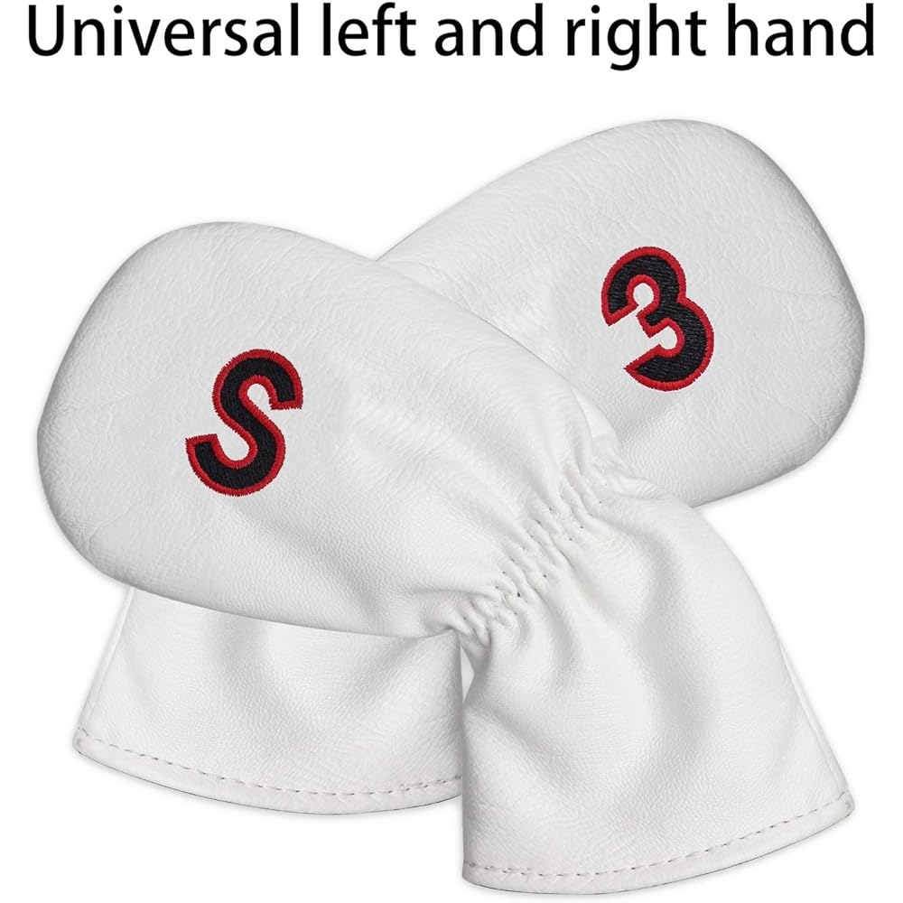 Golf head cover wedge cover 48°50°52°54°56°58°60°62° Set of 8 Iron covers 10 pieces (3-9,P,A,S) Elastic closure Double-sided number embroidery For both left and right Green/Red Long Neck white synthetic leather