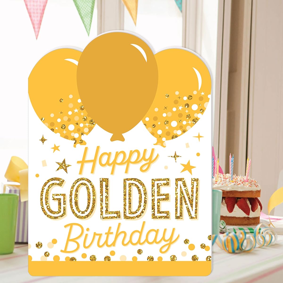 Big Dot of Happiness Golden Birthday - Happy Birthday Giant Greeting Card - Large Shape Jumbo Card - 16.5 x 22 Inches