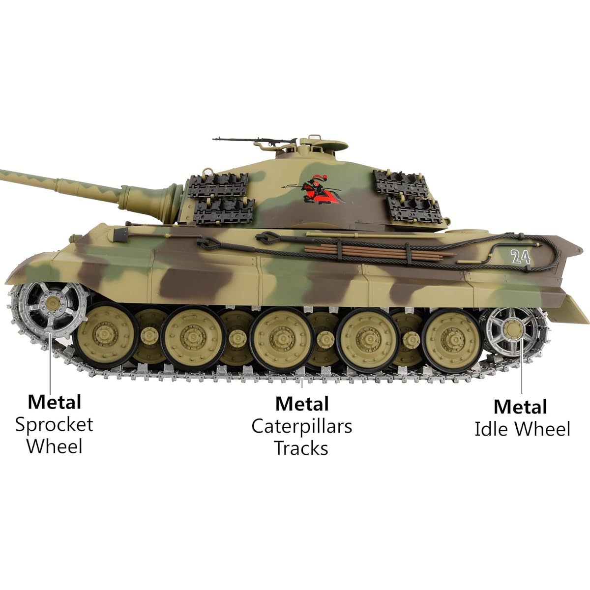 Modified 1/16 2.4ghz Remote Control German King Tiger Henschel Tank Model (360 Degree Rotating Turret) (Steel Gearbox) (3800mAh Battery) (Metal Tracks & Sprocket Wheels & Idle Wheels)