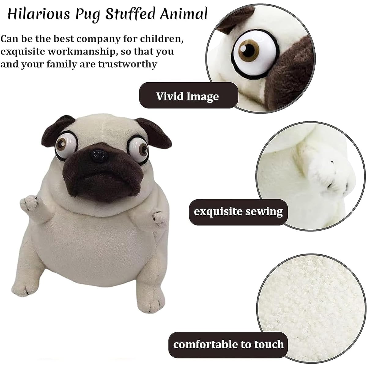 CWZY Pug Stuffed Animal, Hilarious Pug Plush Toy - 6" Funny Ugly Cute Pug Dog Stuffed Animal Weird Plush Toy for Kids Boys Adults Valentine's Birthday Gift (A)