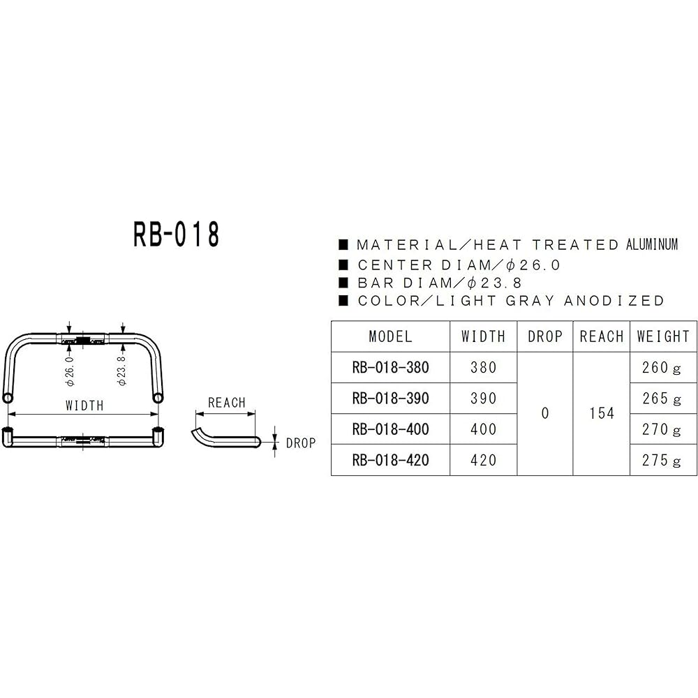 NITTO Drop Handle RB-018 RB-018-400 φ26.0 400 Light Gray