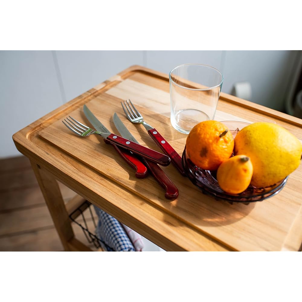 Tramontina Wooden Kitchen Wagon Serving Cart Teak 34cm x 47cm x 79cm Cutting Board Top Board Removable Made in Brazil 13976/052 TRAMONTINA