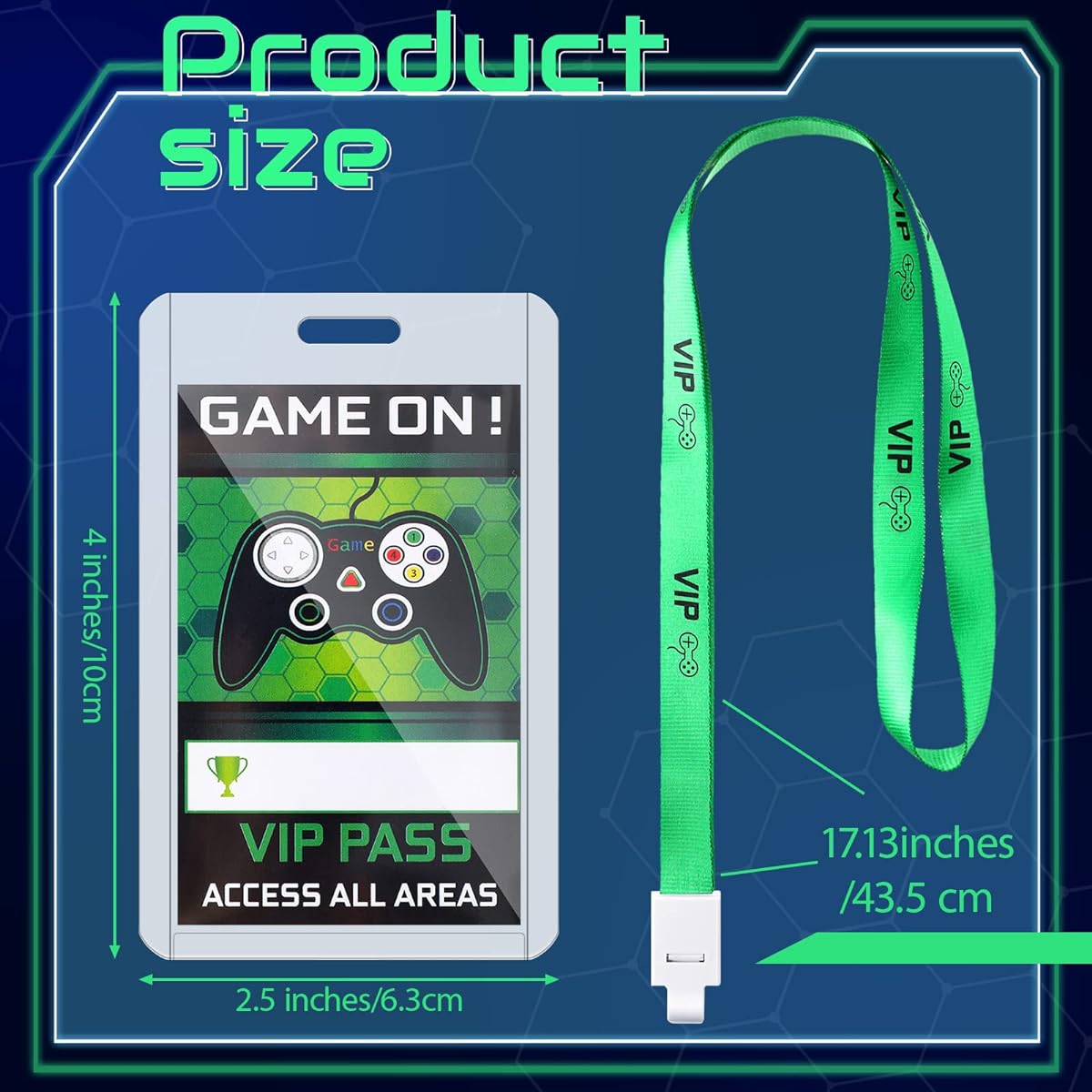 Tenceur 30 Pieces Green Video Game Party Supplies Gaming VIP Pass Holder Tickets Gamer Party VIP Passes with Lanyards for Gaming Themed Birthday Party