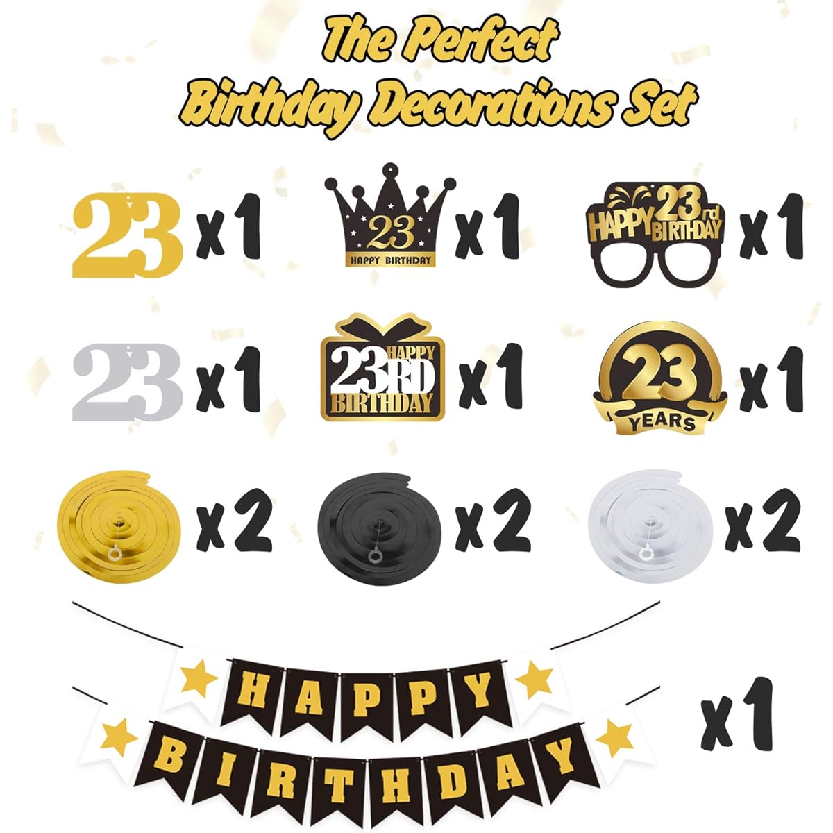LINGTEER 23 Birthday Swirl Streamer Banner Set