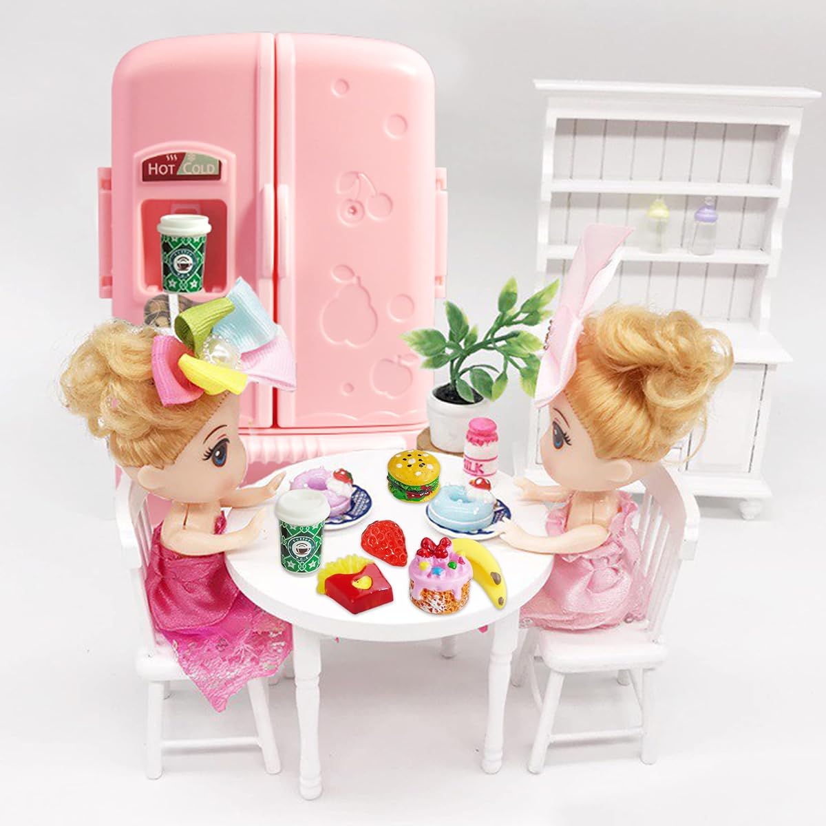 Mini Dollhouse Fridge Miniature Dollhouse Fridge Mini Fridge Toy with Food Mini Toy Fridge with Ice Cubes Kids Play Kitchen Furniture Toy Set