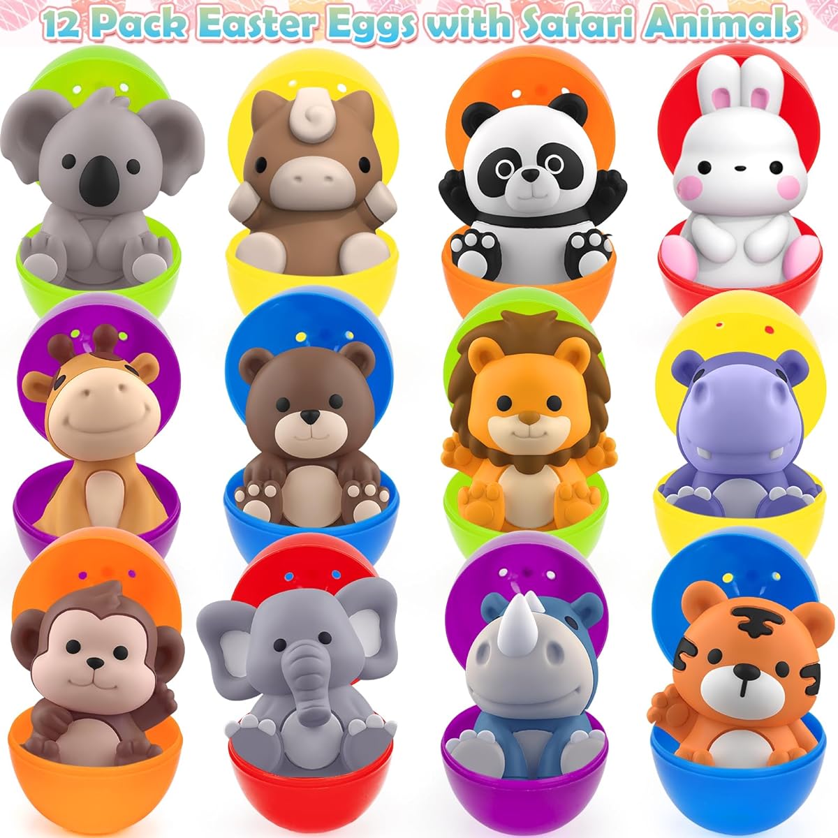 KMUYSL 24 Pack Prefilled Easter Eggs Toys, Easter Egg Hunt Plastic Eggs Finger Puppets Surprise Eggs, Easter Theme Party Favors, Basket Stuffers, Classroom Giveaway Supplies