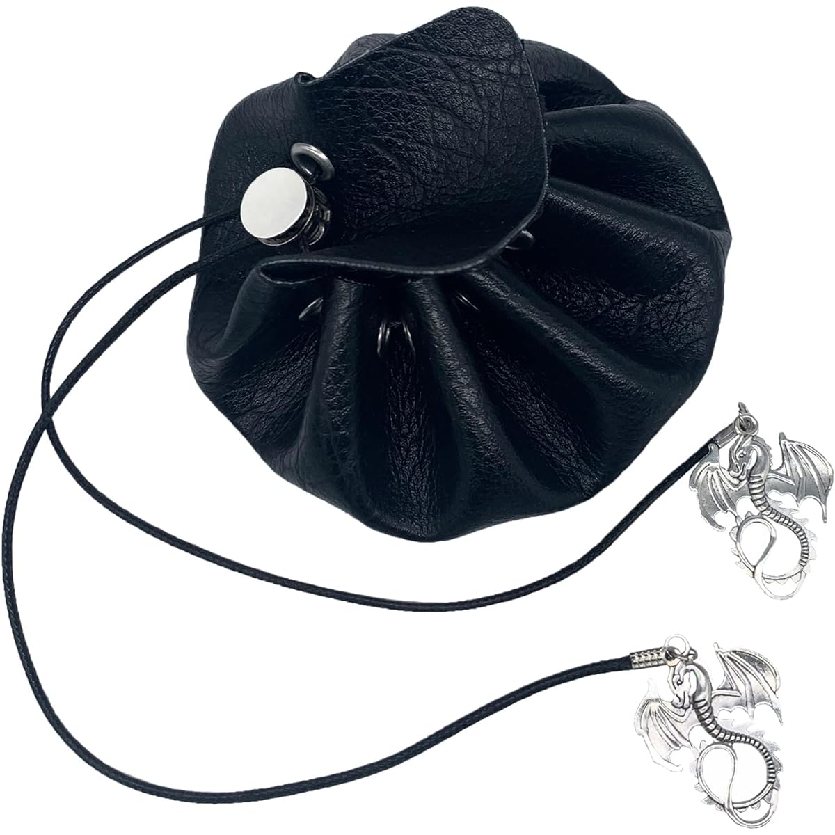 Handan Black PU Leather Dice Bag Drawstring Leather Pouch with Celtic Knot Dragon Design for Dungeons & Dragons RPG D&D Dice Coins & Accessories
