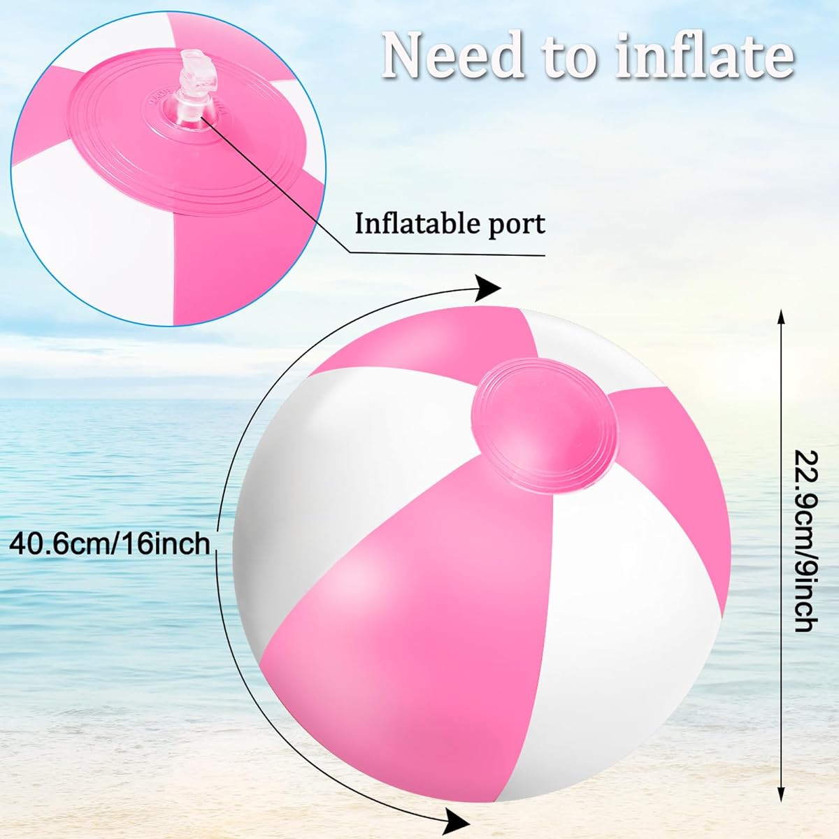 Whaline 16 Pieces Pink and White Inflatable Beach Balls 16 Inch Round Pool PVC Ball Cute Game Toy Summer Hawaiian Tropical Theme Beach Party Decorations Water Sand Game Accessories