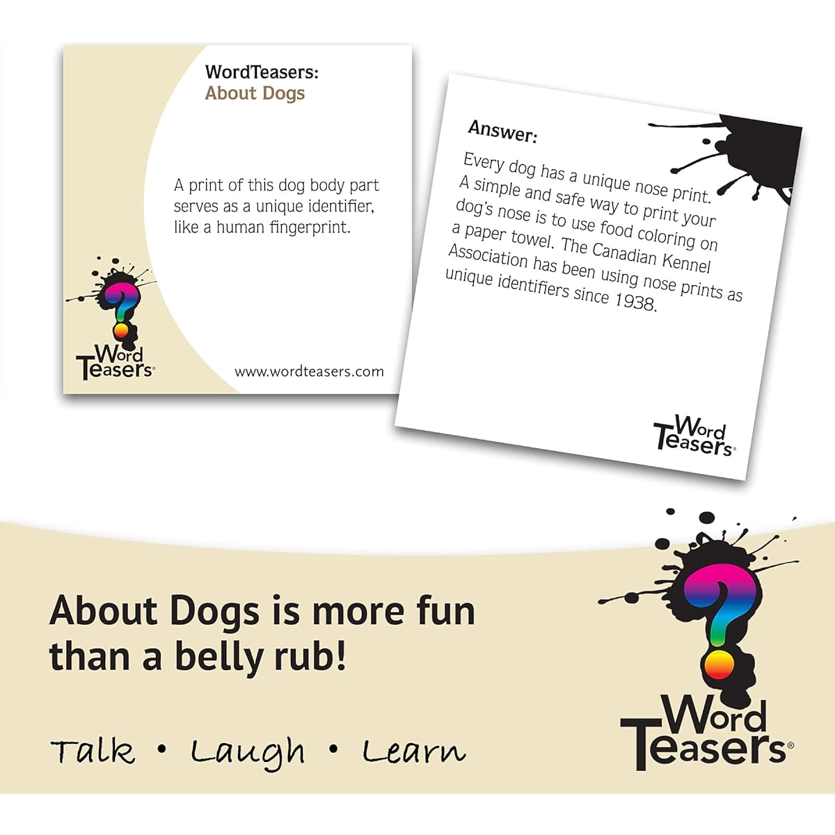 ?WORD TEASERS About Dogs - Fun and Entertaining Dog Trivia Game for Kids and Adults - Conversation Starter Game About Dogs - 150 Dog Trivia Cards