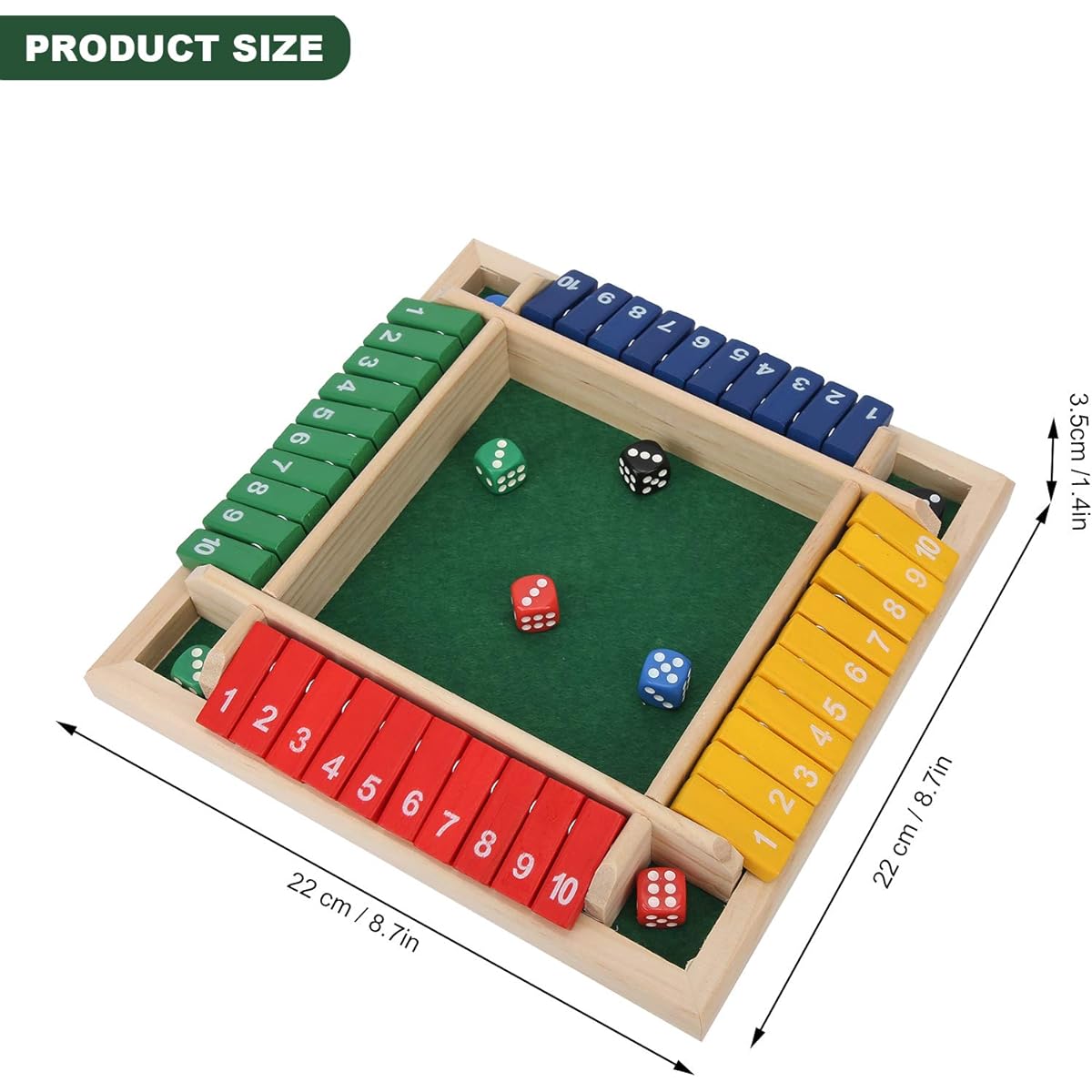 Hztyyier Shut The Box Dice Game Wooden Board Table for 1-4 Players Wooden Board Pub Bar Board Dice Game Math Game