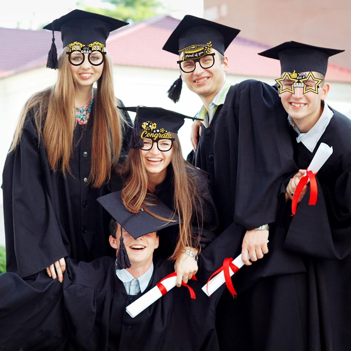 Congratulations Graduation Party Decorations 24 Pieces Graduation Party Paper Glasses 2023 Graduation Decorations for Graduates 2023 Graduation Photo Booth Props Black Gold Glasses for Graduation