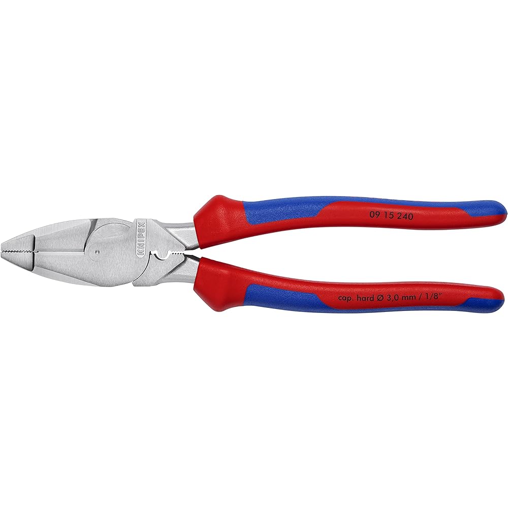KNIPEX Strong pliers with crimping for overhead line work Comfort grip handle Chrome plated specification Total length 240mm 0915-240