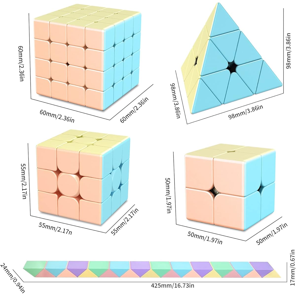 MOYU Cube Macaron Set 2x2 3x3 4x4 Pyramid Magic Ruler