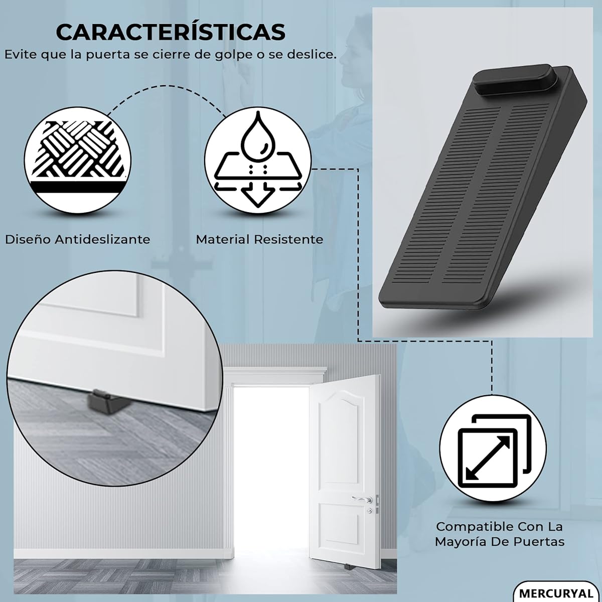 MERCURYAL Non-Slip Wedge-Shaped Door Stops - Floor Door Stops - Holds Floor Doors (4 Units, Black)