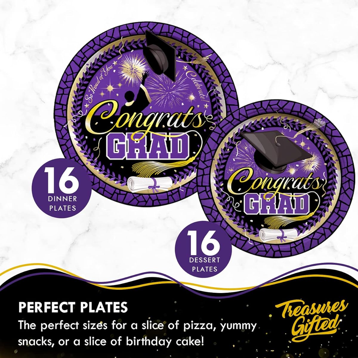 Treasures Gift Purple Graduation Party Decorations 2022 - Serves 16 - Ultimate Set of Purple Graduation Decorations, Graduation Balloons, Graduation Party Plates & Napkins, Banner and More