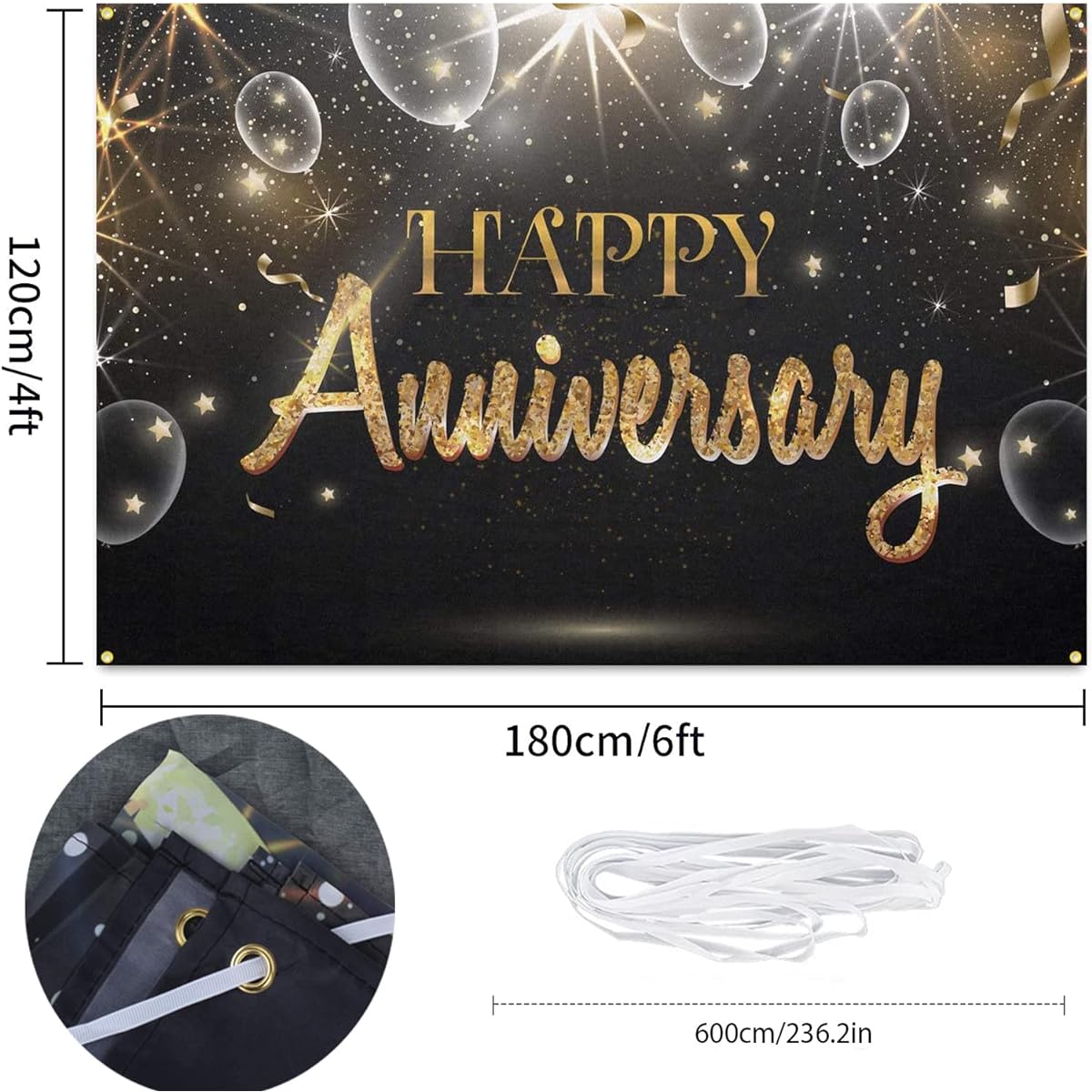 Happy Anniversary Backdrop Banner Black Gold Wedding Anniversary Party Decoration Supplies Anniversary Party Photo Booth Background